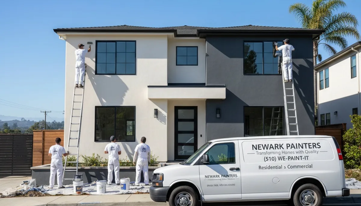 Professional house painters working on exterior home repaint in Mountain View, CA