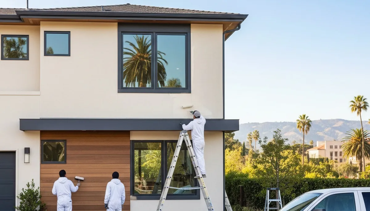 Professional house painters finishing exterior home in Mountain View, CA