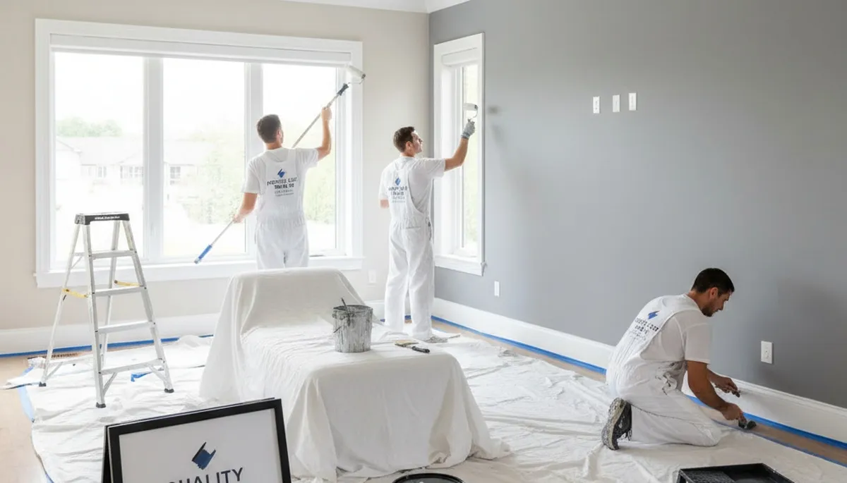 Professional interior house painters working in Mountain View, CA living room repaint project