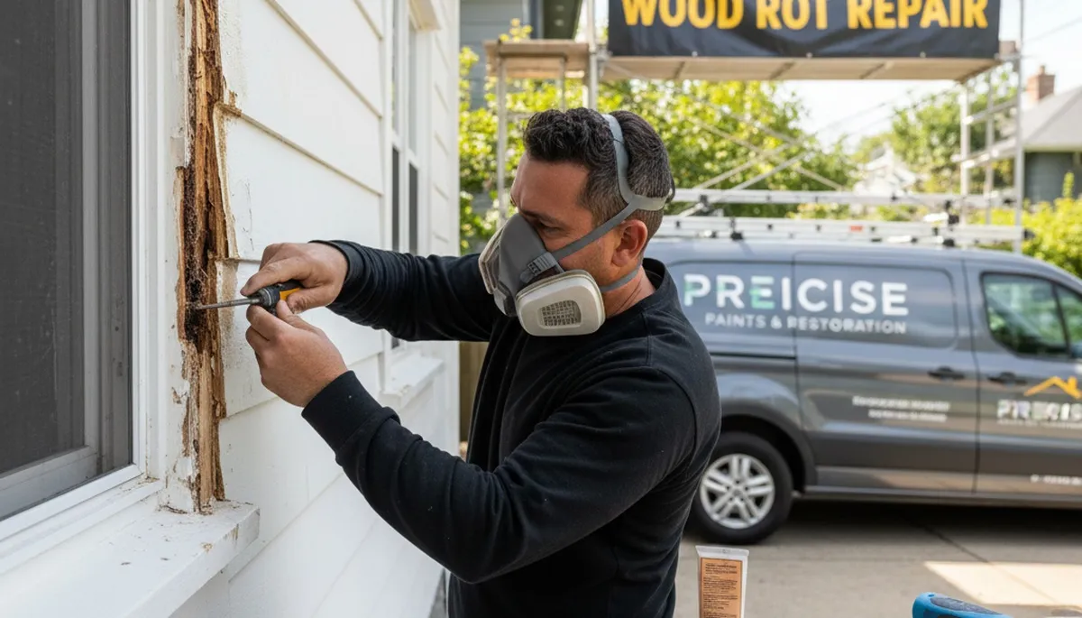 Professional wood rot repair on home siding in Mountain View, CA by expert house painters
